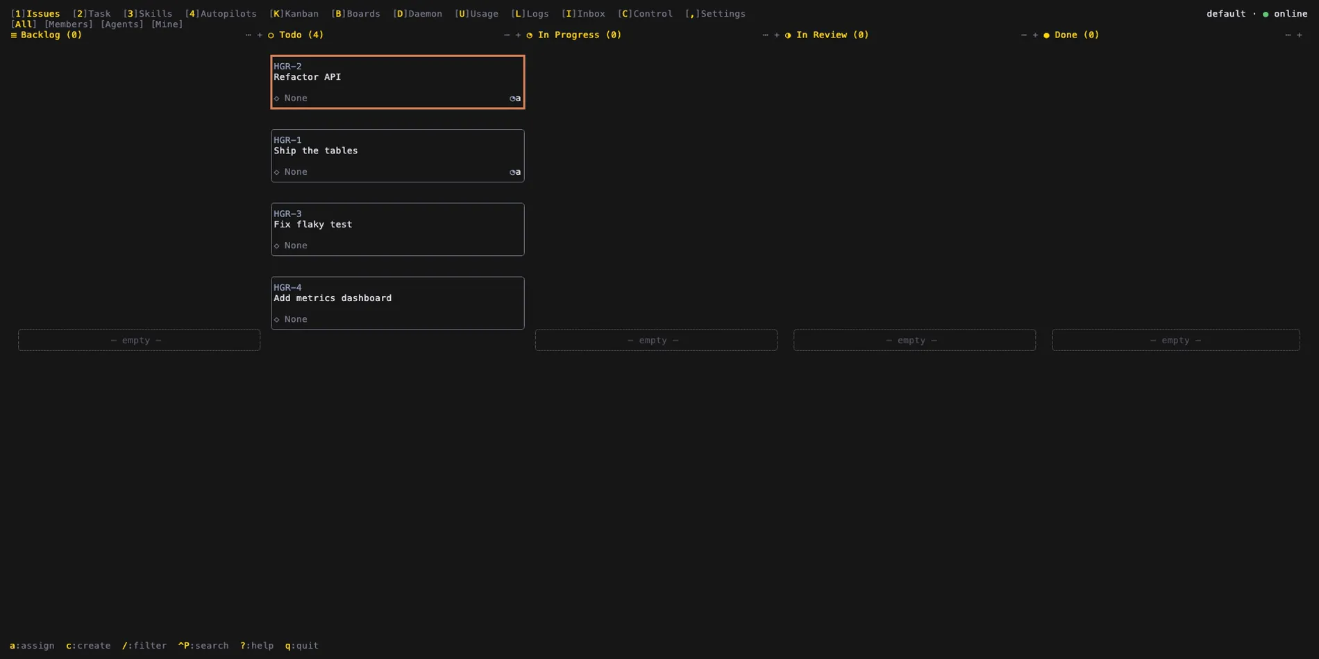 Hangar kanban board