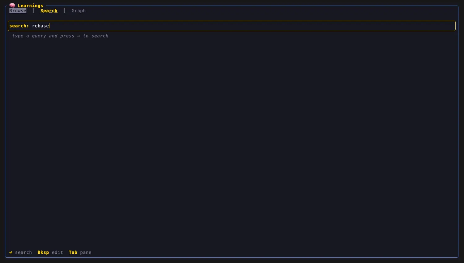 The Search tab — a live query box that recalls from the qmd index
